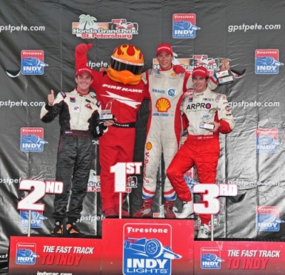 stpetegranprix (l-r)Ryan Hunter Reay -Firehawk -Ryan Briscoe-J.R Hildebrand